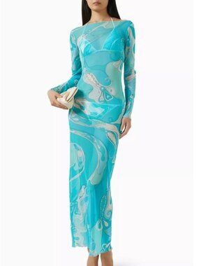 Pucci (PUCCI) Blue Orchid Print Lightweight Dress